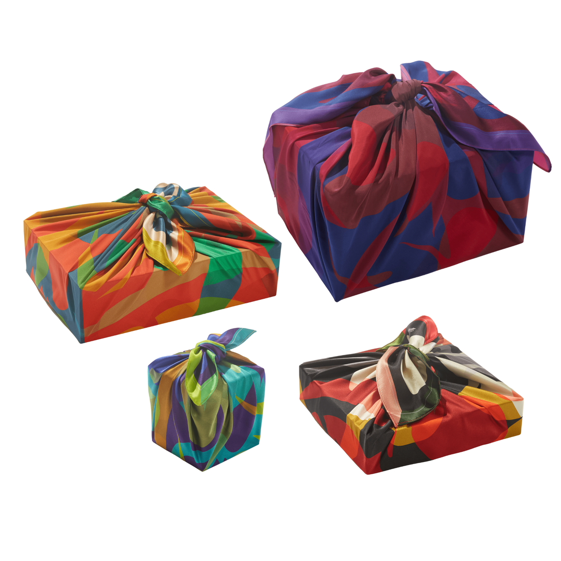 Bundle of 4 Furoshiki Wraps by Essery Waller | 18", 28", 35" & 50", Mulberry Silk