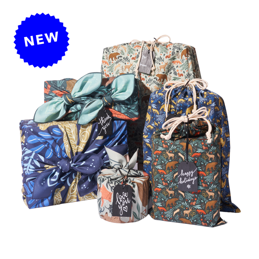 Bundle of 3 Furoshiki Wraps & 3 Fabric Bags by Hannah Pearlman