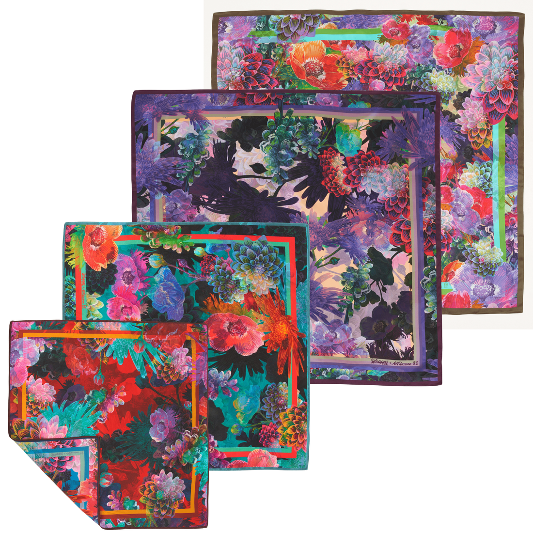 Bundle of 4 Furoshiki Wraps by Adam Klassen | 18", 28", 35" & 50", Mulberry Silk